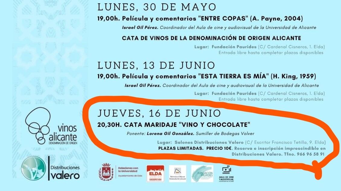 La cata tendrá lugar en los salones de Distribuciones Valero, previa inscripción en el tel. 96 6 96 58 91