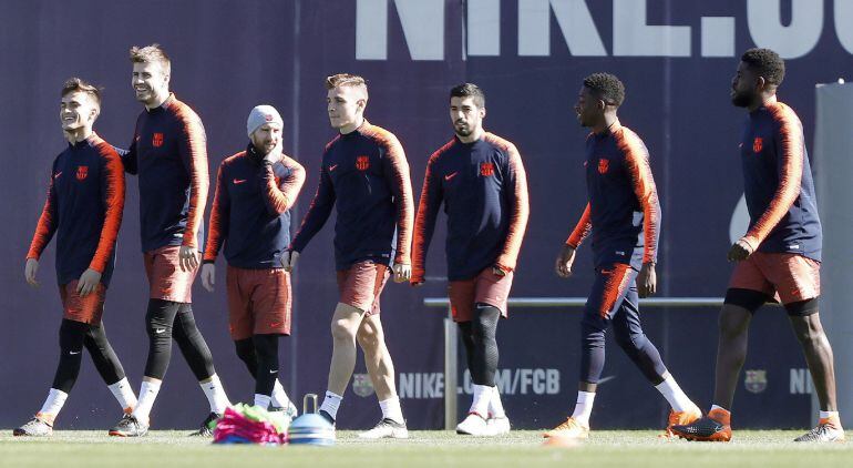 Los jugadores del Barcelona, en un entrenamiento del pasado 3 de marzo.