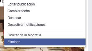 Opción para eliminar posts en Facebook