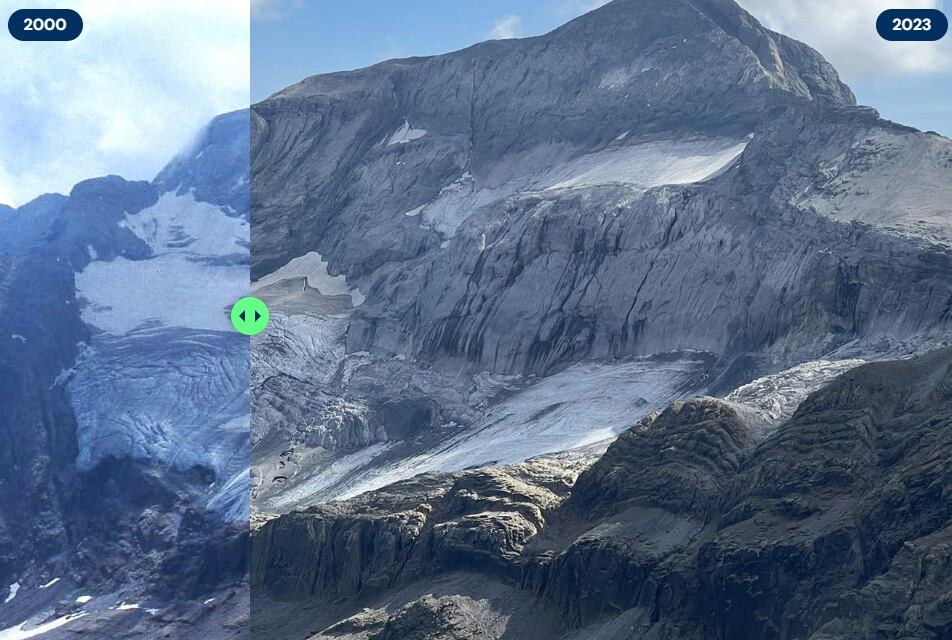 Comparativa de 23 años. Glaciares Superior e Inferior de Monte Perdido. Comparar con imagen siguiente. (Jordi Camins).