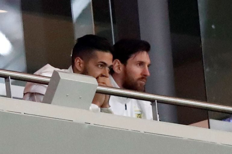 Messi, en el palco del Wanda Metropolitano en el que vio el España-Argentina