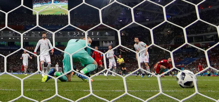 David de Gea, en la acción del segundo gol de Portugal ante España.