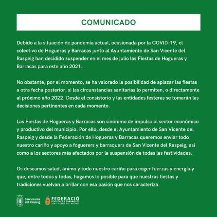 Comunicado suspensión hogueras