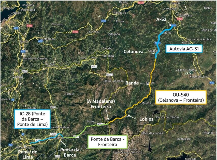 Mapa de la mejora prevista por la Xunta para la OU-540 entre Celanova y Bande