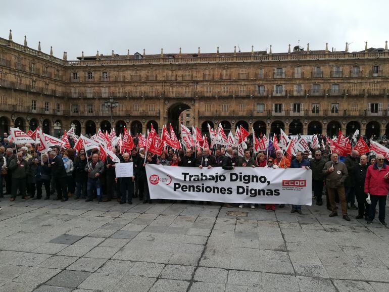 Imagen de la manifestación, en la Plaza Mayor de Salamanca.