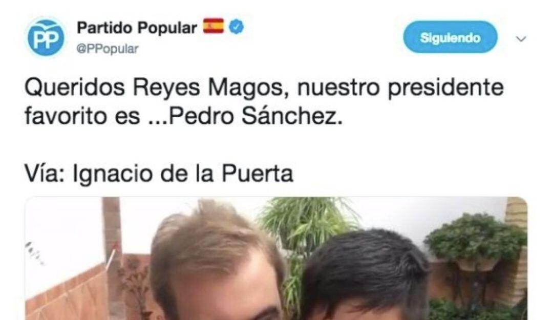 Pantallazo del tuit del PP España