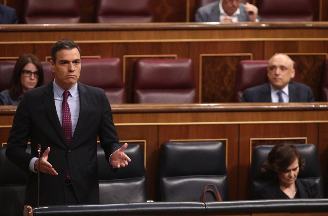 El presidente del Gobierno, Pedro Sánchez, durante su intervención en el Pleno del Congreso de los Diputados.