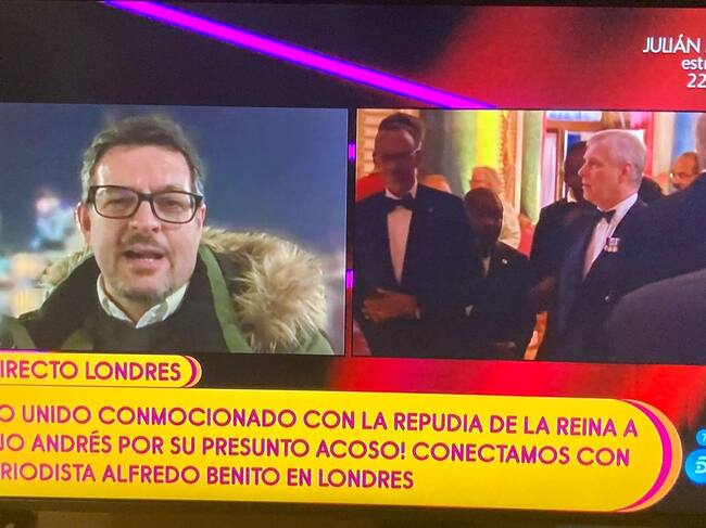 Captura con la imagen del periodista freelance, Alfredo Benito, en uno de sus múltiples directos para medios españoles desde el Reino Unido