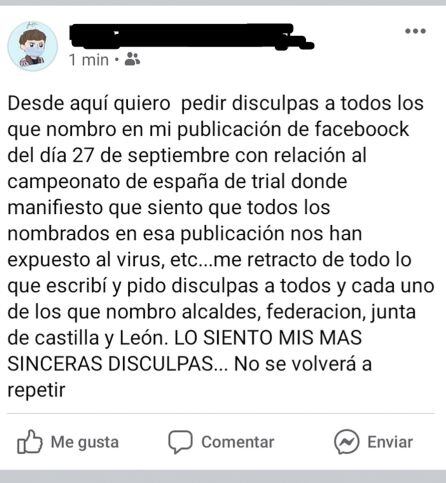 Mensaje de disculpa de la vecina de Bembibre en redes sociales