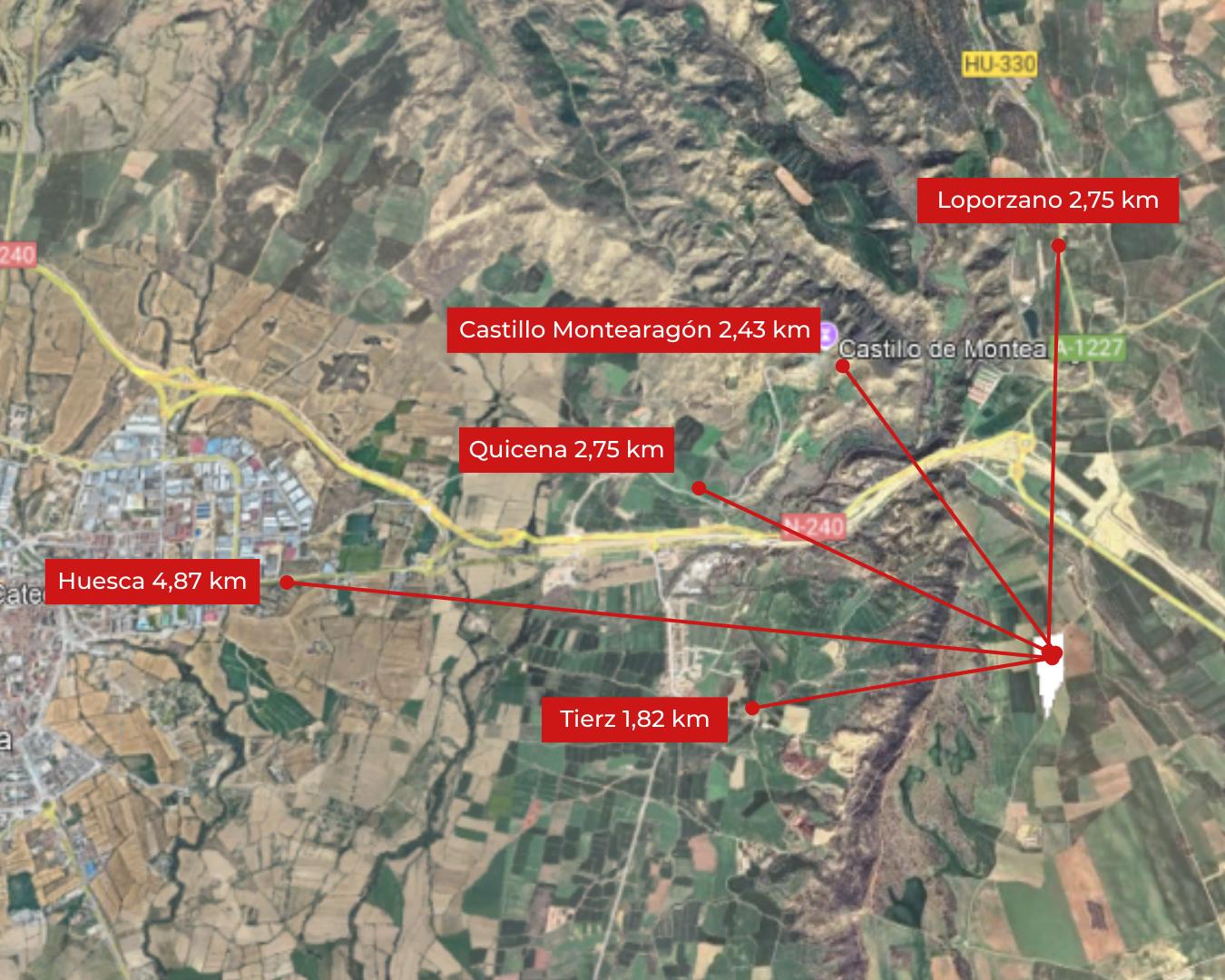 Imagen en la que se ve dónde se ubicaría la planta de Biogás y sus distancias