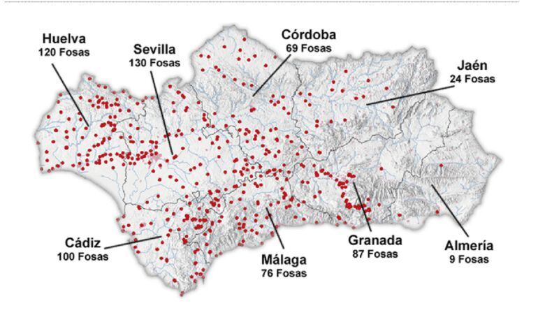 Mapa de fosas de víctimas de la Guerra Civil y la posguerra en Andalucía