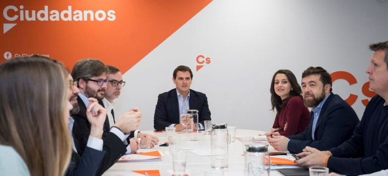 El presidente de Ciudadanos, Albert Rivera, junto a los miembros del Comité Permante de su partido