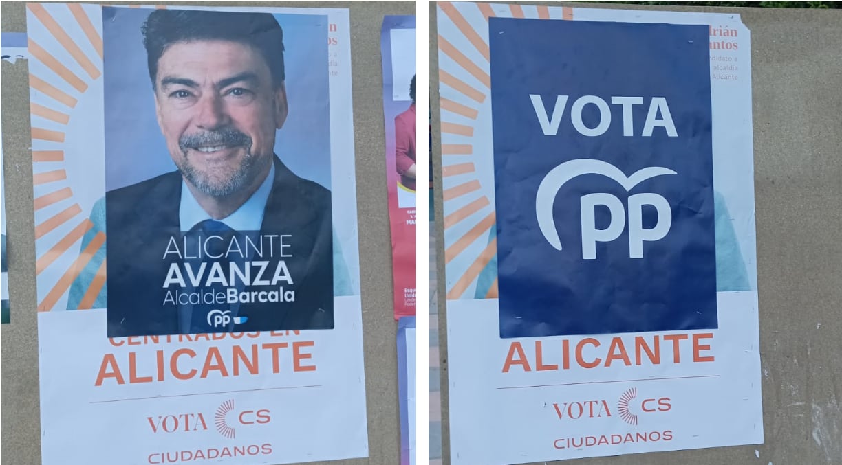 Ciudadanos Alicante denuncia que el PP tapa los carteles electorales de su candidato