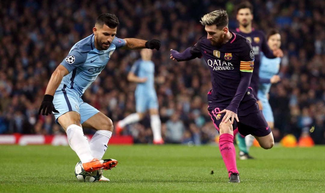 Agüero y Messi, en un partido entre el City y el FC Barcelona.