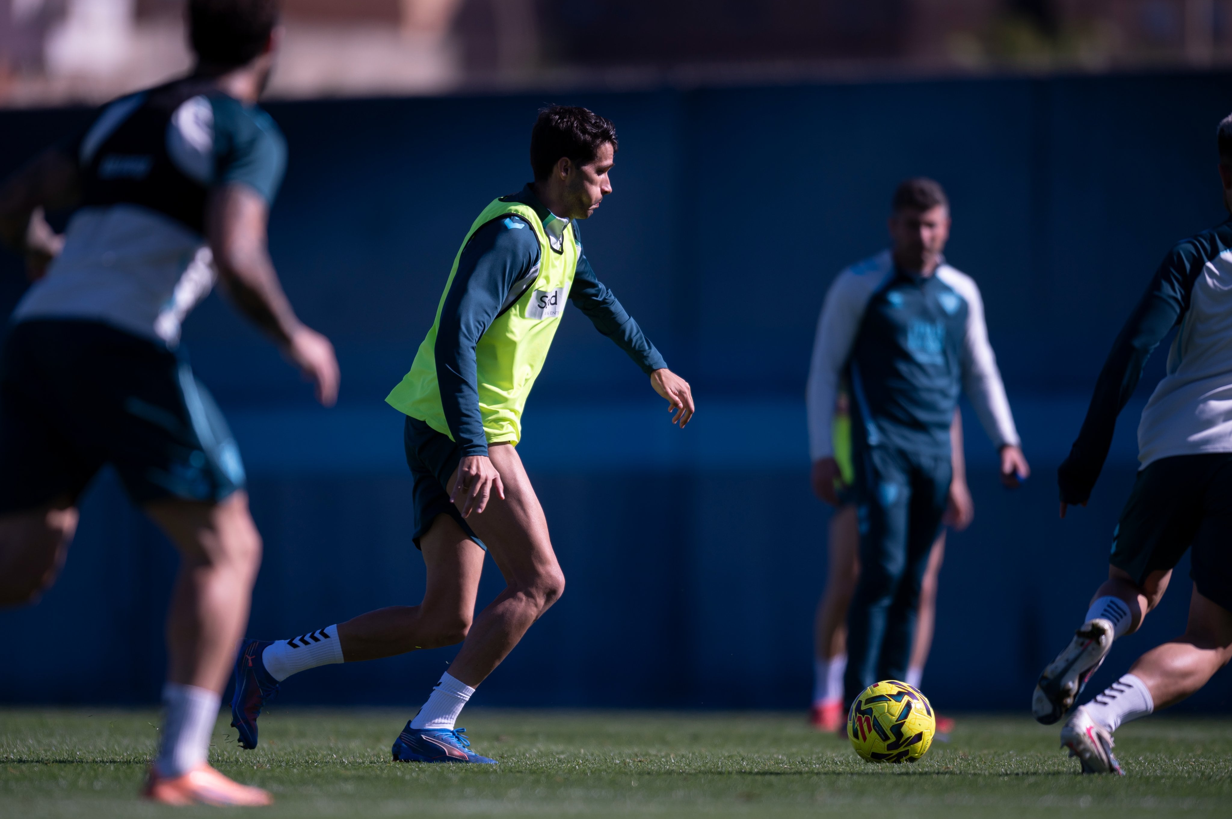 Juanpe, en un entrenamiento del Málaga