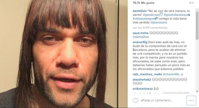 Dani Alves, en su última broma en las redes sociales.