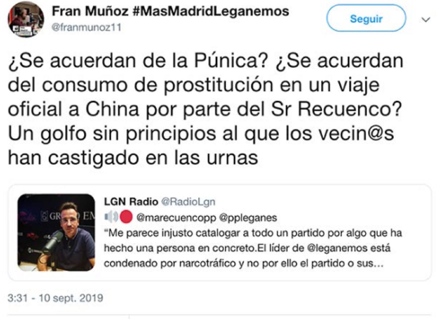 El tweet de Fran Muñoz sobre Miguel Ángel Recuenco