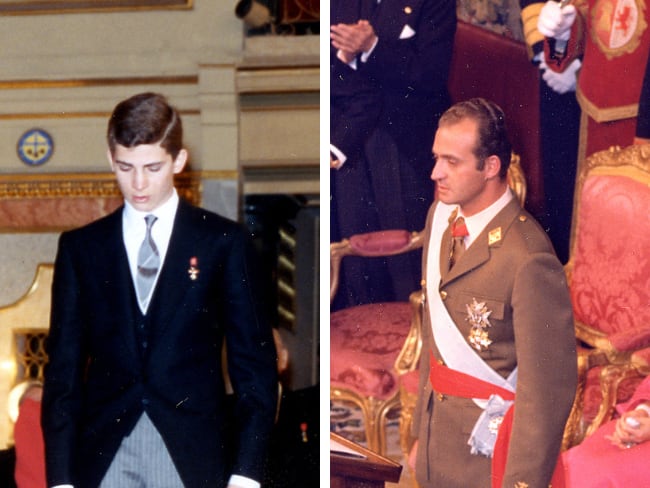 Jura de la Constitución de Felipe VI (i) y proclamación de Juan Carlos I (d).