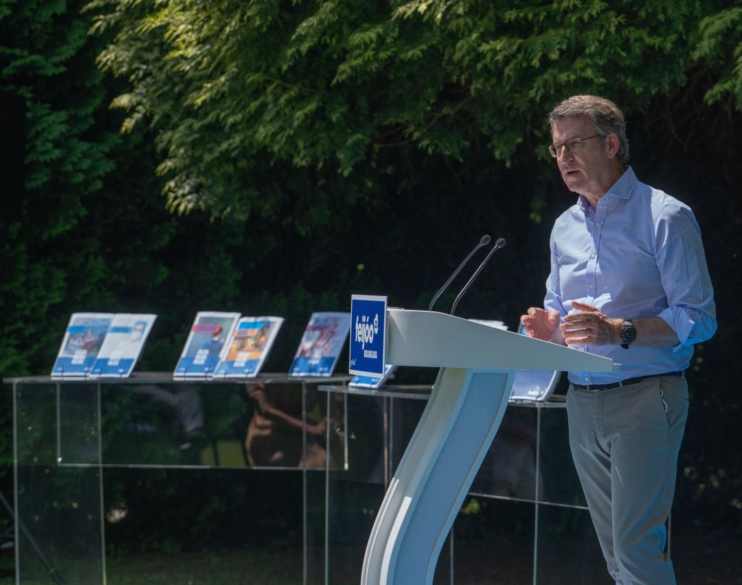 El presidente de la Xunta y candidato del PPdeG a la reelección, Alberto Núñez Feijóo, durante la presentación del programa. 
 