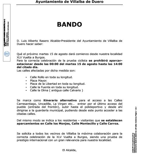 El bando municipal en el que se detallan los cortes de tráfico