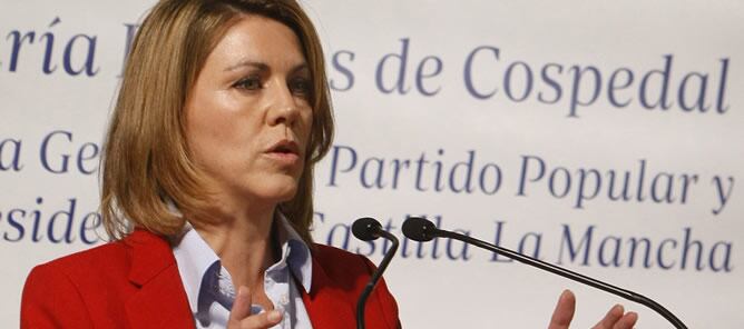 María Dolores de Cospedal, durante su participación en una conferencia-coloquio organizada por el diario &#039;ABC&#039;, este miércoles en Madrid