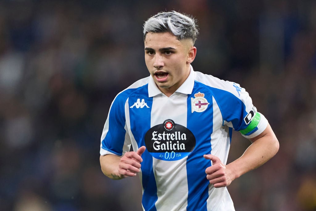 Yeremay Hernandez of RC Deportivo de La Coruna looks on during the La Liga Hypermotion match between RC Deportivo de La Coruna and UD Almeria at Estadio Abanca Riazor in A Coruna, Spain, on February 9, 2025. (Photo by Jose Manuel Alvarez Rey/JAR Sport Images/NurPhoto via Getty Images)