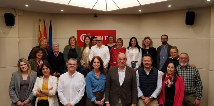 La directora general de comercio, ferias y artesanía, con representantes de asociaciones de comercio de las tres provincias aragonesas