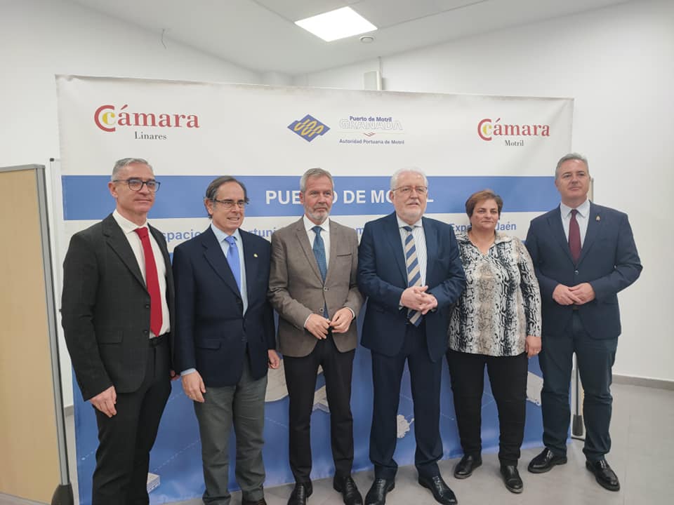 Representantes de las Cámaras de Comercio de Linares y Motril, así como alcaldes de Puerta de Andalucía, durante el encuentro celebrado hoy.