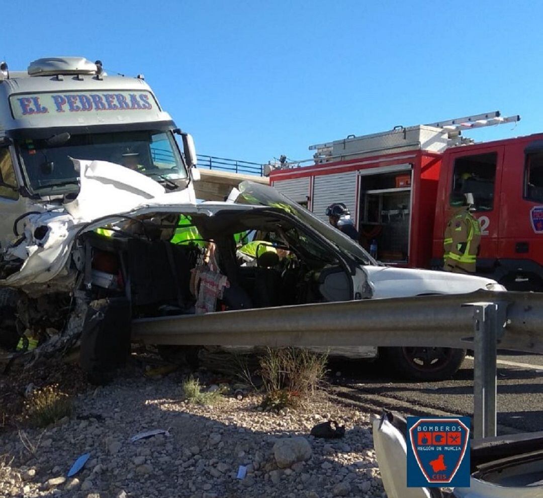 Imagen del accidente múltiple en la A-30, en Cieza, sentido Albacete