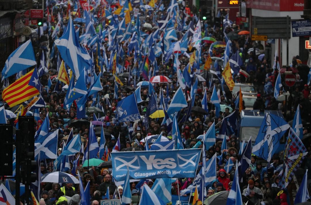 Manifestación a favor de la independencia de Escocia en las calles de Glasgow el pasado 11 de enero 