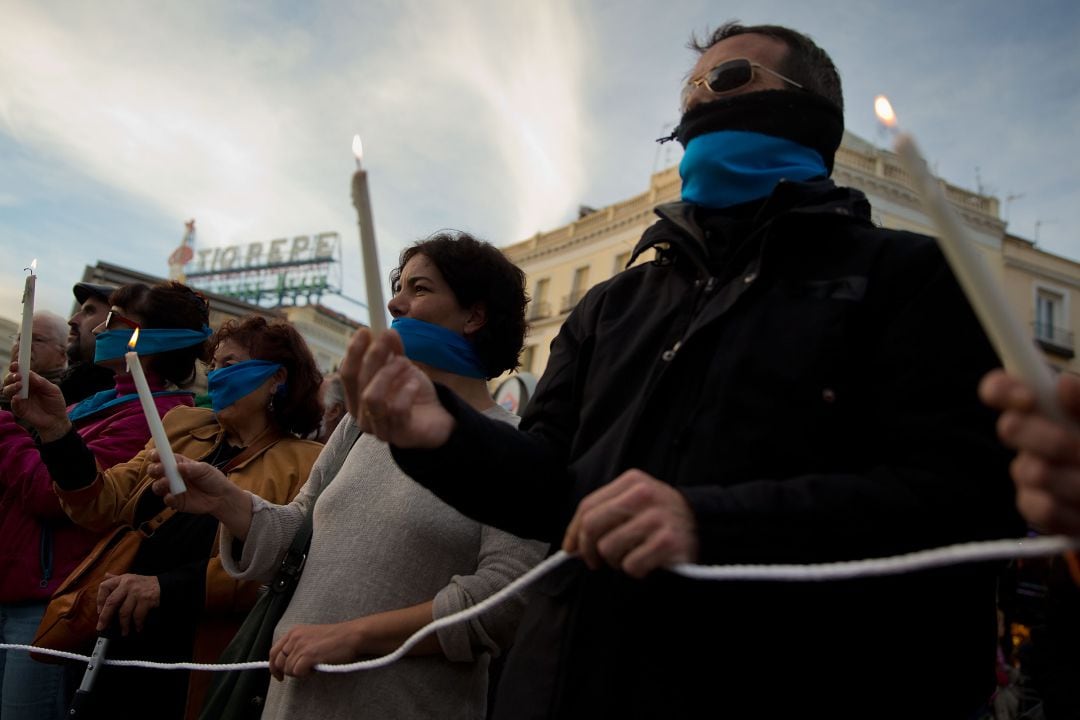 Protesta contra la ley mordaza en la Puerta del Sol de Madrid.