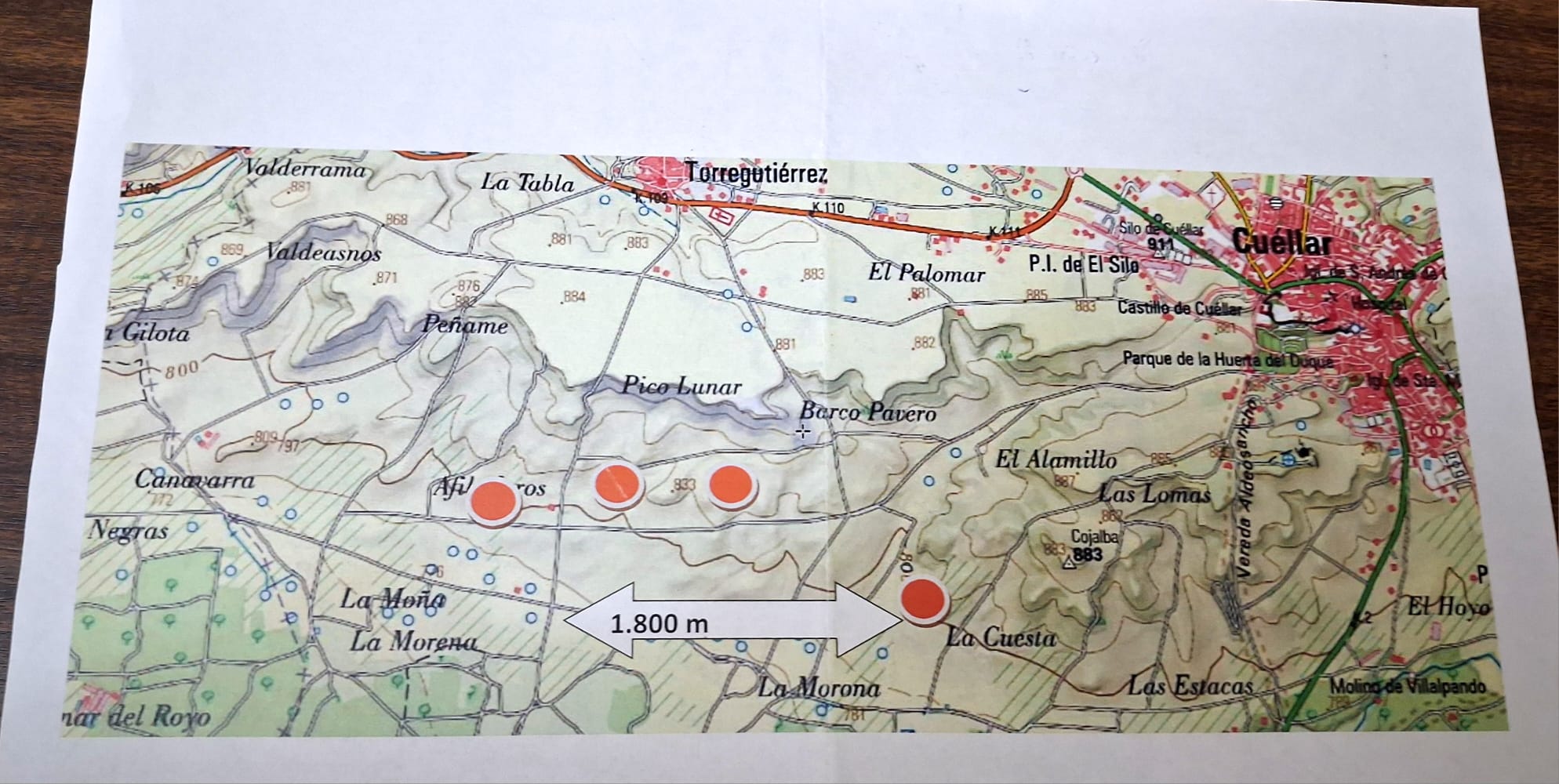 Plano de ubicación de cuatro de las cinco plantas de biogás que se está estudiando implantar en Cuéllar