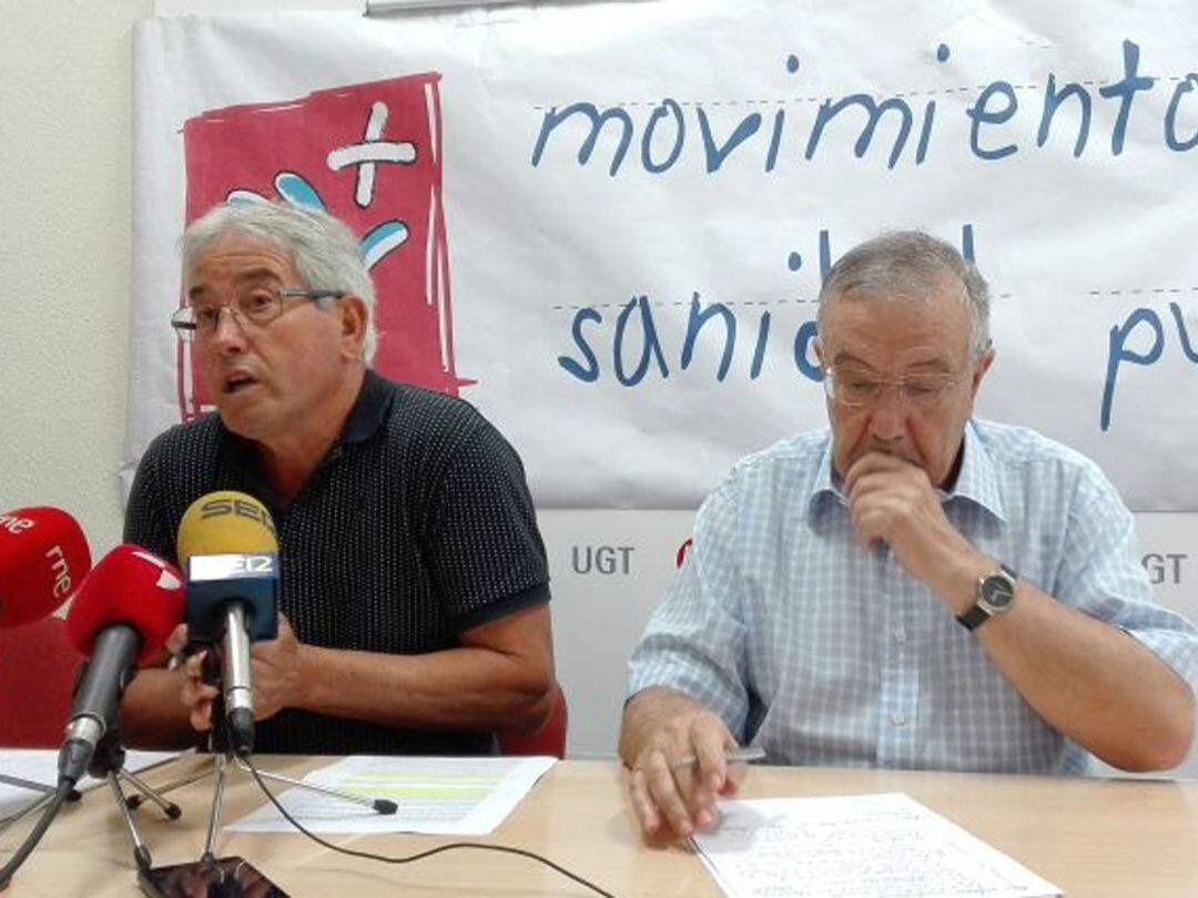 Jerónimo Cantuche, responsable de la FSP de UGT, en una rueda de prensa del Movimiento en Defensa de la Sanidad Pública