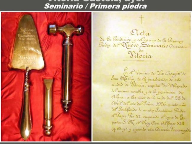 HERRAMIENTAS DE COLOCACIÓN DE LA PRIMERA PIEDRA DEL SEMINARIO DE VITORIA