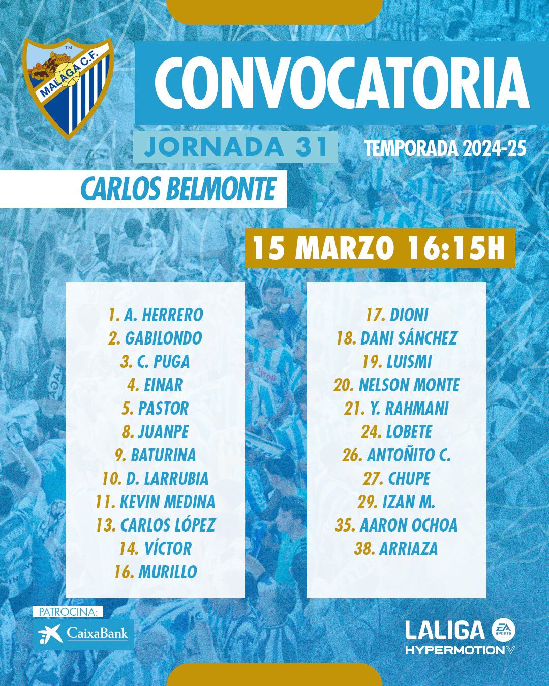 Convocatoria del Málaga para Albacete