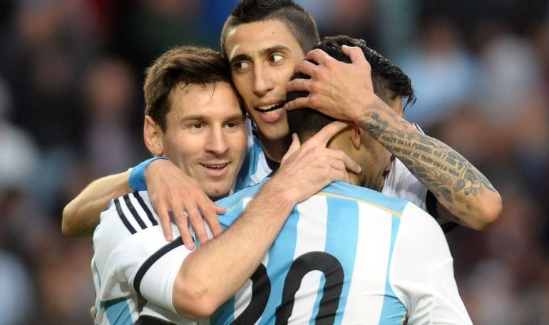 Messi, Di María y Agüero, en un partido con la selección argentina.