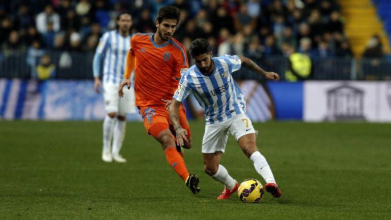 Un lance del partido Málaga-Valencia