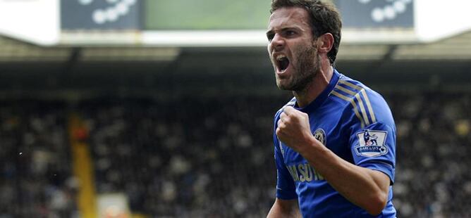 Juan Mata celebra su tanto para el Chelsea al Tottenham Hotspur durante el partido de la Premier League disputado en el estadio White Hart Lane (2-4)