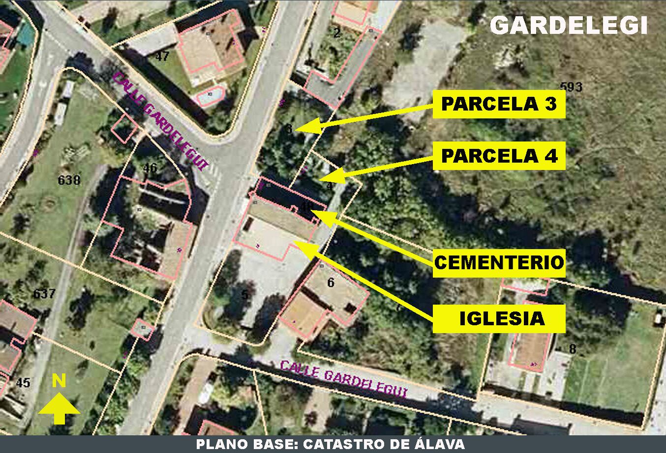 Plano de las parcelas de la iglesia de Gardélegui y su entorno