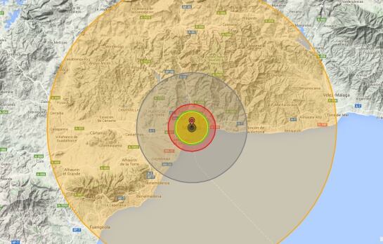 Simulación de una explosión nuclear de 10 megatones sobre Málaga.