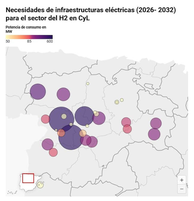 Mapa de necesidades eléctricas de la asociación H2CYL para proyectos de Hidrógeno Verde
