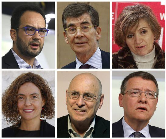 De izquierda a derecha y de arriba a abajo: Antonio Hernando, José Enrique Serrano, Luisa Carcedo, Maritxell Batet, Rodolfo Ares y Jordi Sevilla