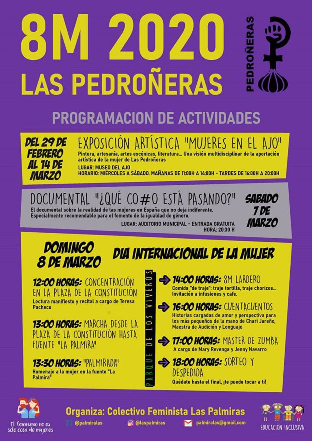 Cartel anunciador de las actividades programadas para el 8M