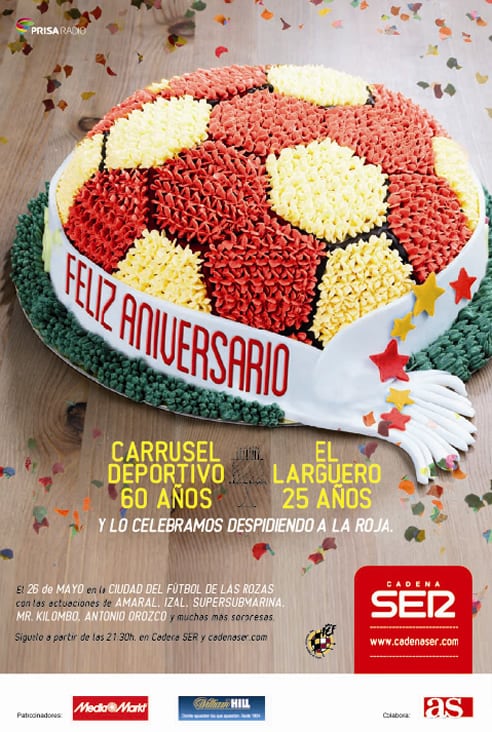 &#039;Carrusel Deportivo&#039; y &#039;El Larguero&#039; celebran sus cumpleaños con una fiesta en la que despiden a los jugadores que defenderán la camiseta de España en el Mundial de Brasil. La fiesta se celebrará en la Ciudad del Fútbol de Las Rozas (Madrid) el lunes 26 d