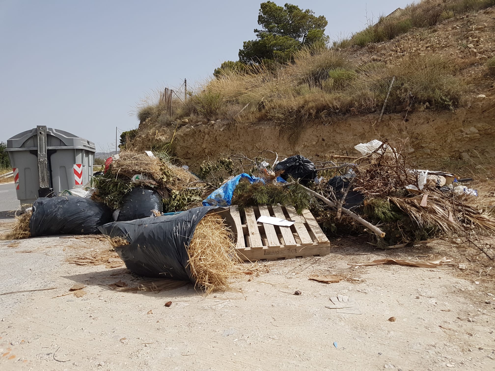 Contenedor de basura con residuos alrededor en El Moralet