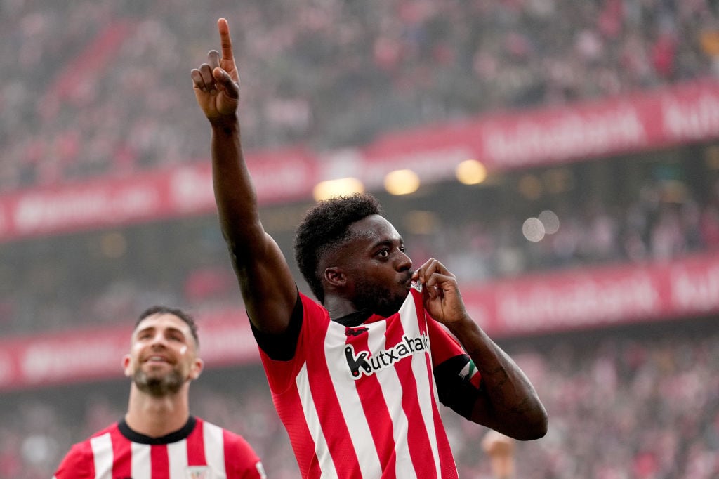 Iñaki Williams celebra su segundo gol ante la Real Sociedad en San Mamés