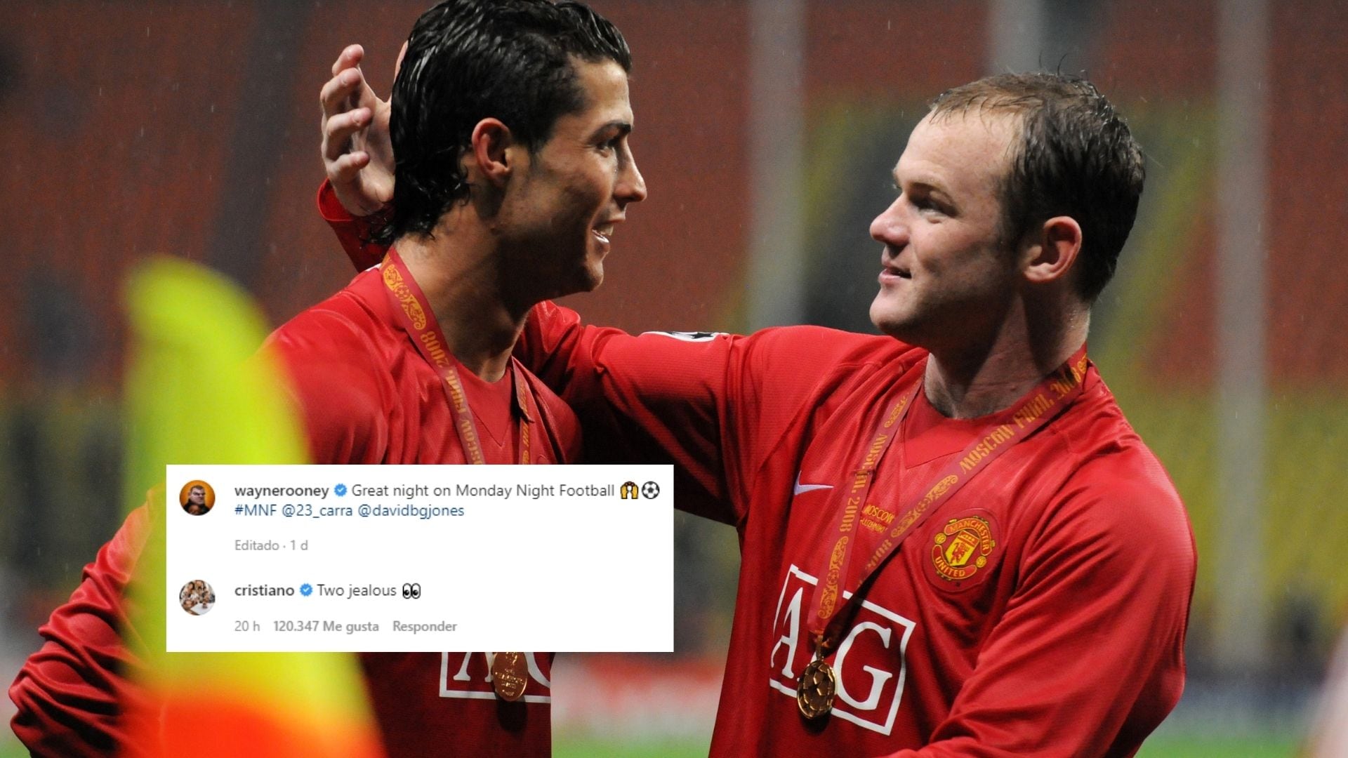 Cristiano Ronaldo y Rooney, tras conseguir la Champions League de 2008