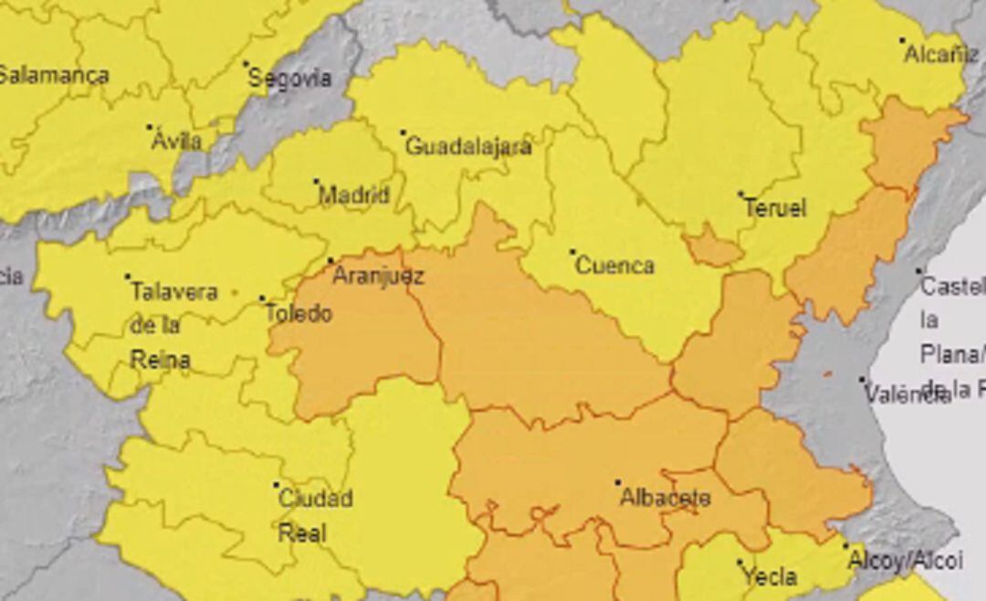 Castilla La mancha estará el jueves en alerta amarilla y naranja