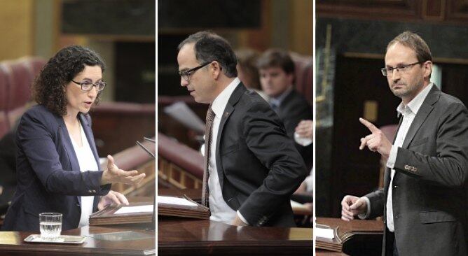 Marta Rovira, Jordi Turull i Joan Herrera, a la tribuna del Congrés dels Diputats