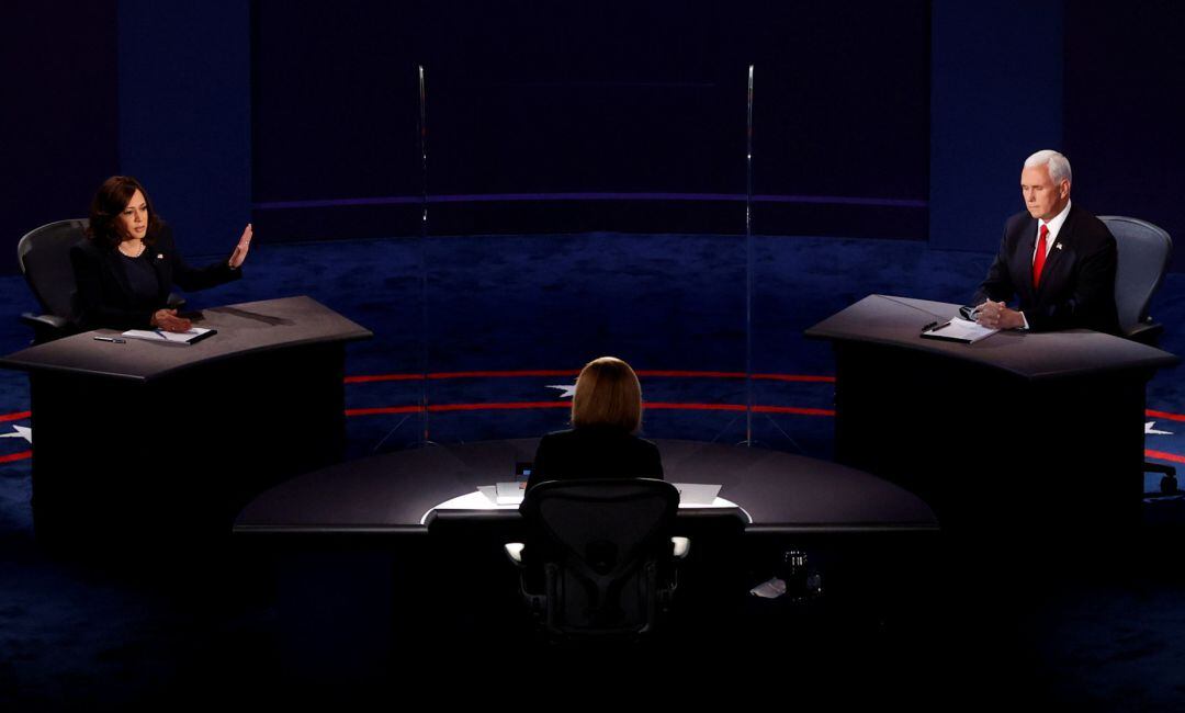 Debate electoral entre los candidatos a vicepresidente de EEUU: la demócrata Kamala Harris y el &#039;número dos&#039; de Trump, el republicano Mike Pence.